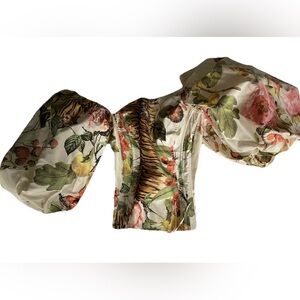 ROBERTO CAVALLI S/S 2005 Vintage Puff Sleeve Asymmetric Corset Lace Up Top XS